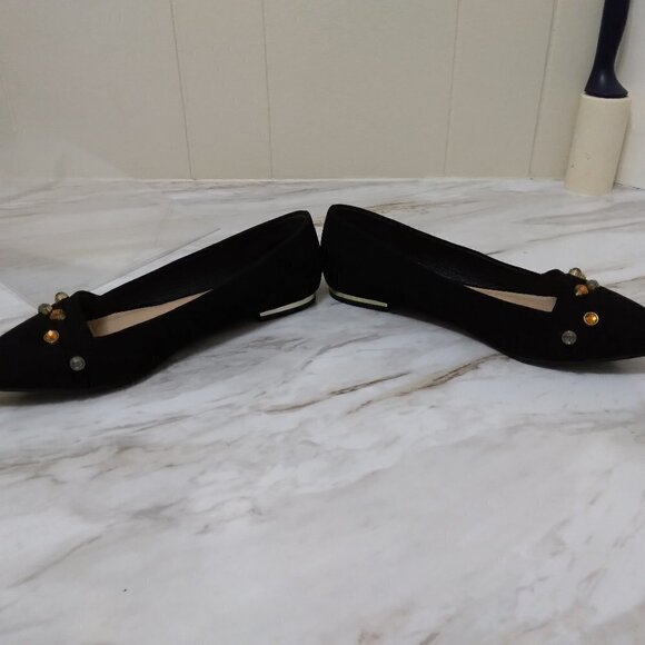 CEST 1946 | Jeweled Black Faux Suede Gold Trim Flats | Size 7 - Picture 4 of 9